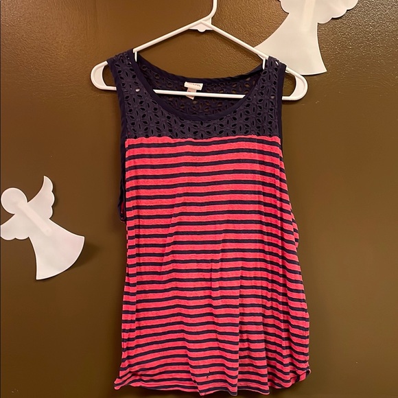 Loft Pink and Navy Striped Tank Top - Picture 1 of 5
